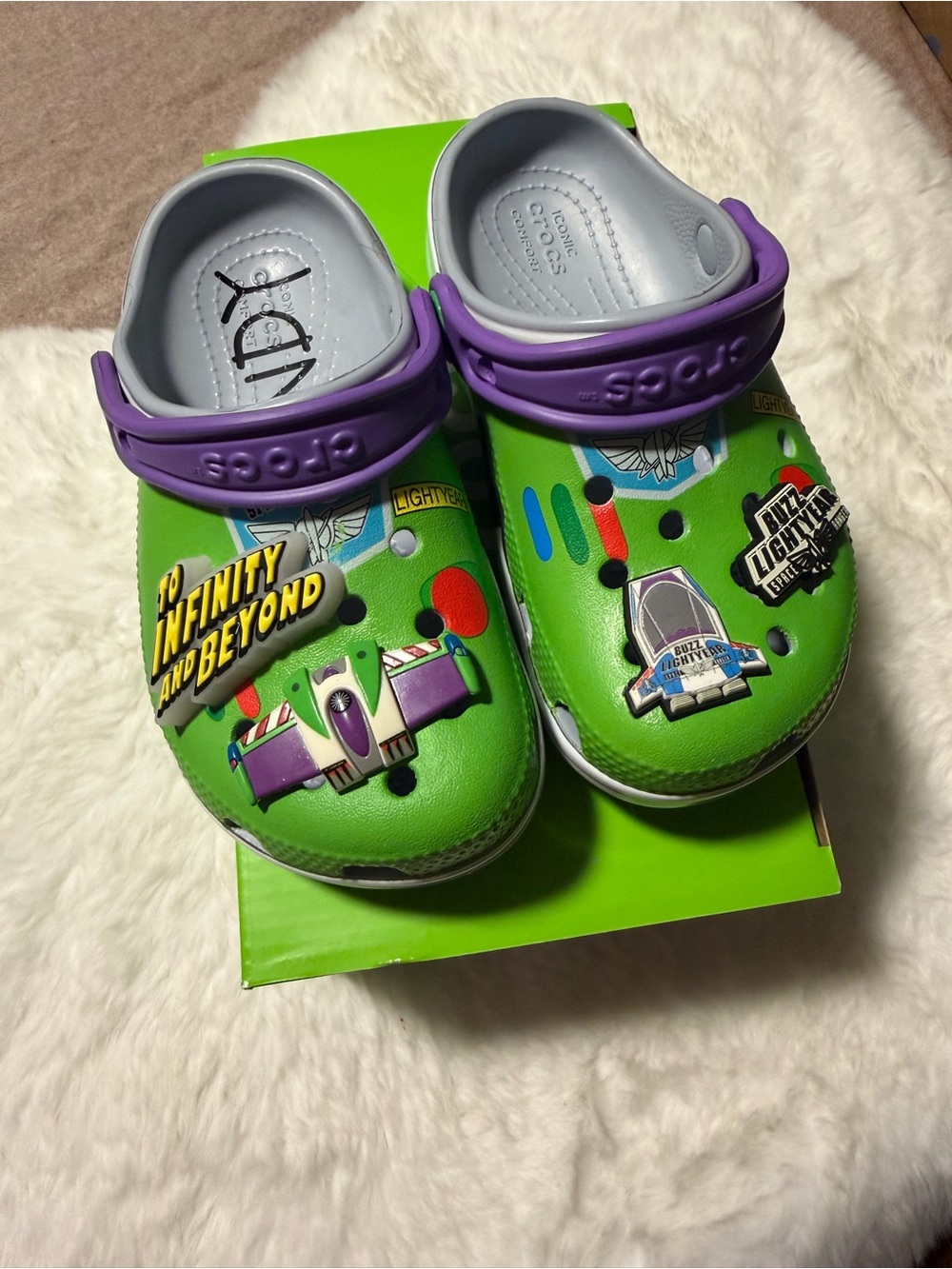 CROCS Kids' Green and Purple Buzz Lightyear Slip-On Clogs